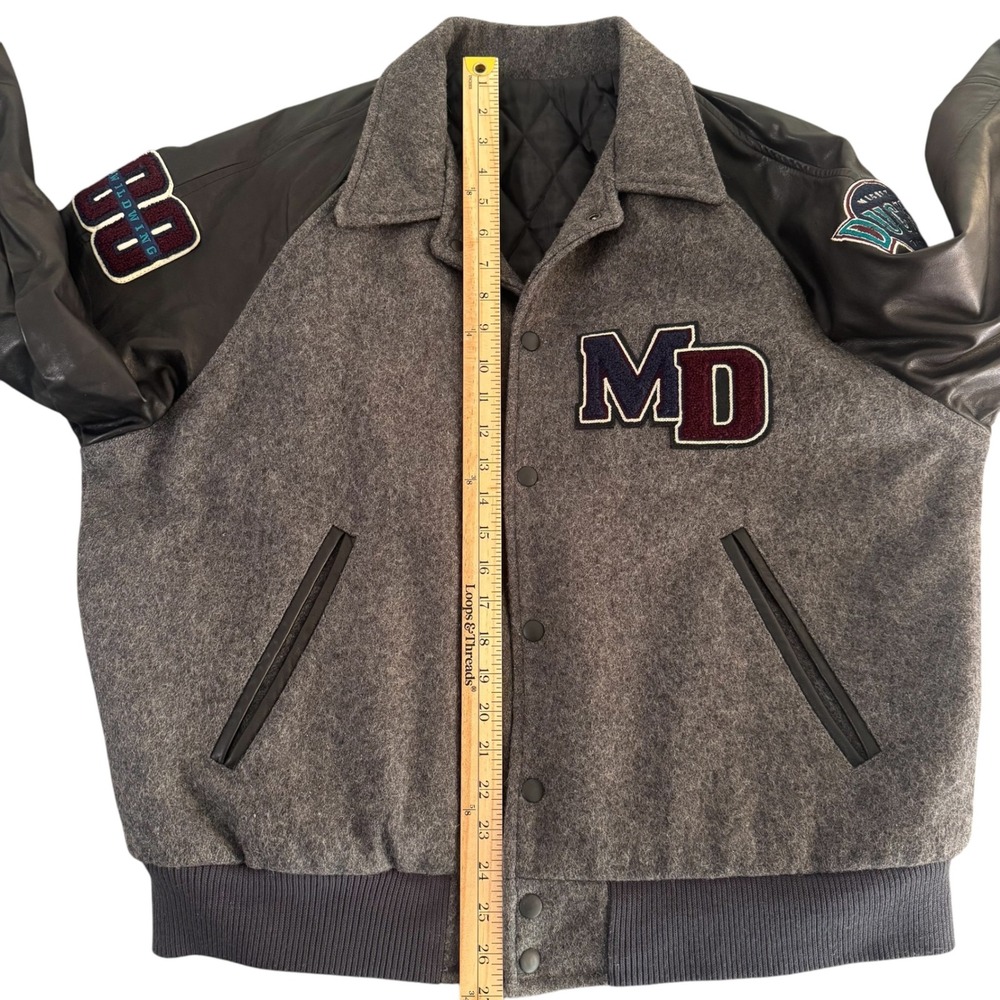 VTG Identity Inc Mighty Ducks Leather Wool Varsity Jacket Gray Made in USA Large - Picture 14 of 15